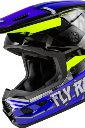 Fly Racing 2025 Kinetic Scorched Jeugd Crosshelm Blauw / Grijs / Fluor Geel Merkproduct
