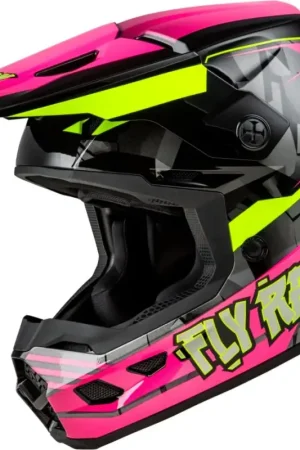 Laatste Versie Fly Racing 2025 Kinetic Scorched Jeugd Crosshelm Fluor Roze / Fluor Geel / Zwart