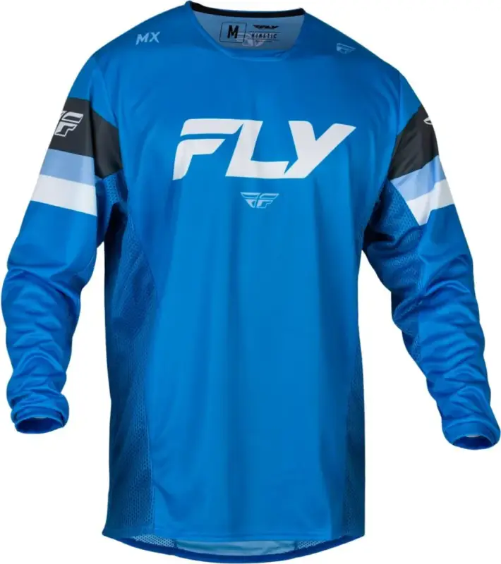 Exclusieve Aanbieding Fly Racing 2024 Kinetic Prix jeugd Crossshirt Licht Blauw / Antraciet / Wit