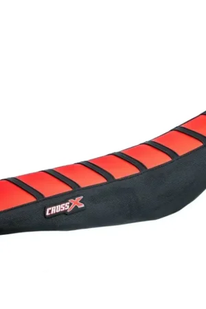 Speciale Aanbieding Cross X Geribbeld Zadelovertrek Rode Bovenkant / Zwarte Zijkanten / Zwarte Strepen GasGas MC65 2024-2025