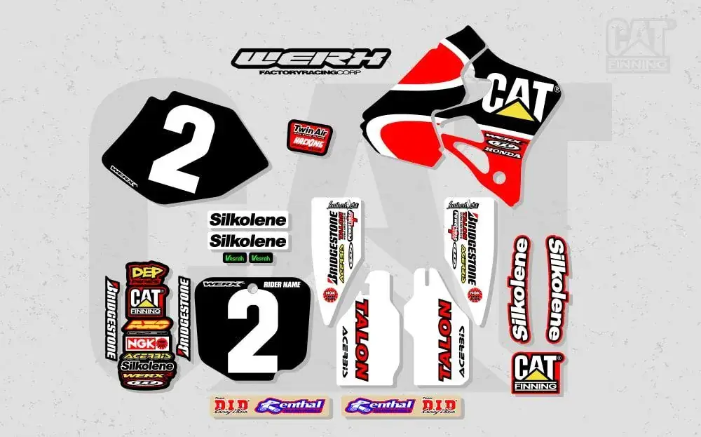 Outlaw Racing Cat Finning Replica Stickerset Honda CR125 1998-1999 CR250 1997-1999 Fabrieksprijs
