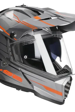 LS2 Helm Pioneer EVO Knight MX436 glans titanium / oranje Speciale Aanbieding