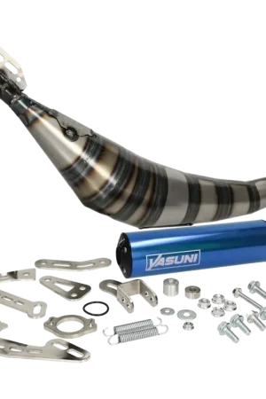 Uitlaat Yasuni R3 Carrera blauw onderlangs voor Derbi en Minarelli AM6 50cc 2 Takt Bestseller