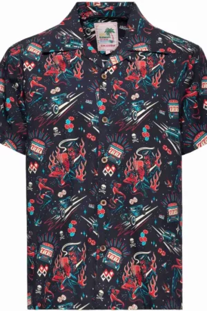 Hoge Kwaliteit King Kerosin Rockabilly Devil Overhemd met korte mouwen