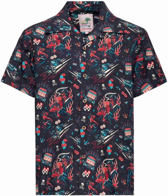 Hoge Kwaliteit King Kerosin Rockabilly Devil Overhemd met korte mouwen