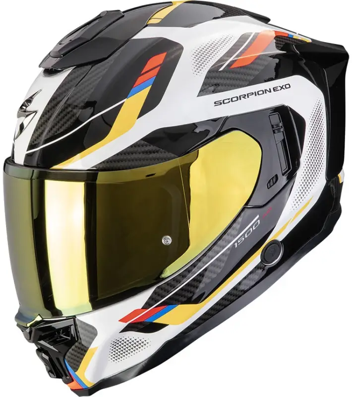 Flitsaanbieding Scorpion EXO-1500 AIR Sleek White/Blue/Yellow