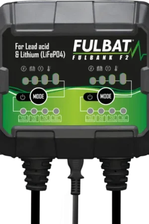 Acculader / druppellader Fulbat Fulbank F2 (6V-12V 4-40AH) 2 uitgangen Op = Op